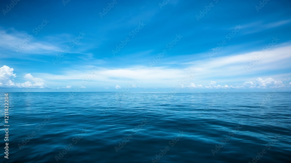 Fototapeta premium Serene ocean horizon under blue sky. Ideal for marine environments, natural landscapes, and peaceful scenes.