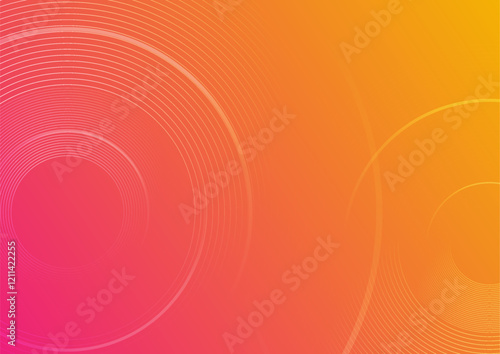 Bright orange and pink circular lines abstract geometric tech background. Minimal vector design