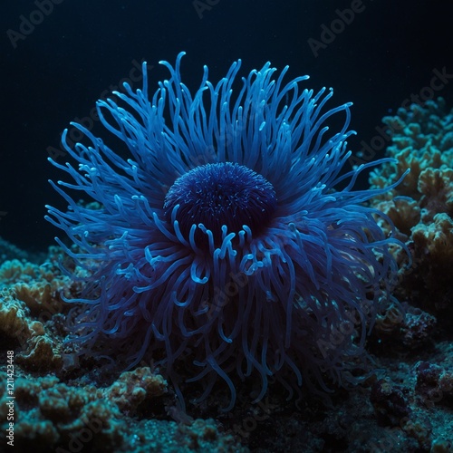 Vibrant Marine Life Underwater in Coral Reef, Colorful Anemones and Polyps in Clear Ocean Water.The Beadle Anemone in all its glory, the HD camera capturing the delicate tentacles and mesmerizing 