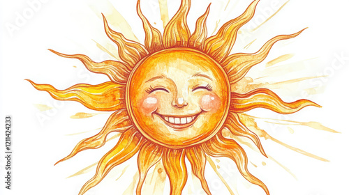 Wallpaper Mural cheerful sun illustration with smiling face and vibrant rays, perfect for children art or playful designs. This handmade style captures joy and warmth beautifully Torontodigital.ca