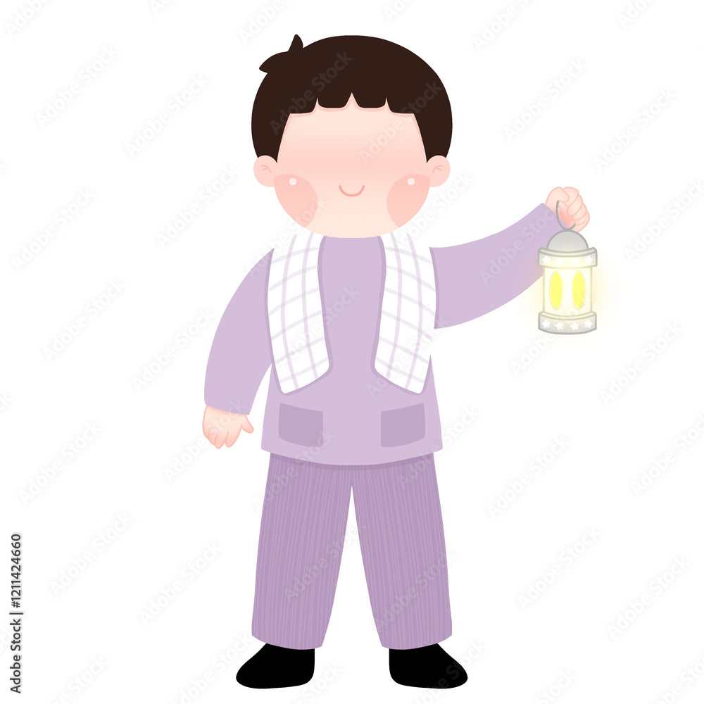 A versatile illustration of a young Muslim boy with a lantern, perfect for children's books, Islamic educational materials, and Ramadan-themed designs A versatile illustration of a young Muslim boy with a lantern, perfect for children's books, Islamic educational materials, and Ramadan-themed designs