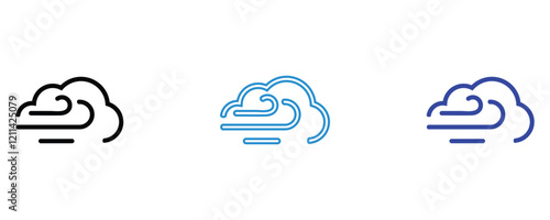 Cloud with wind icons vector, windy weather icon vector set, outline style cloud with wing icons isolated on white background.