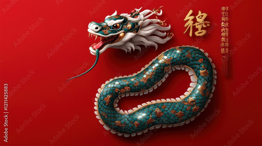 Fototapeta premium Chinese New Year Celebration: Red Background with Snake Vector Illustration - Editable Square Design