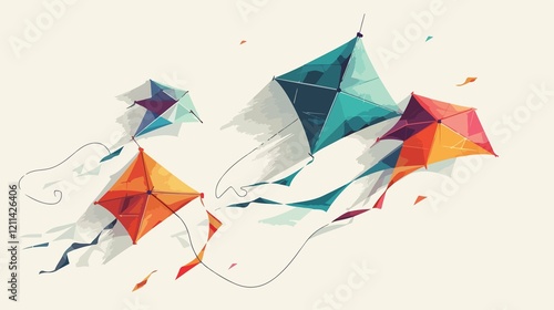 Colorful Kites Symbol Group Flat Vector Illustration