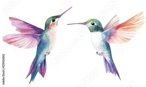 Vibrant Watercolor Hummingbird Clipart in Minimalist Style for Graphic Design Projects