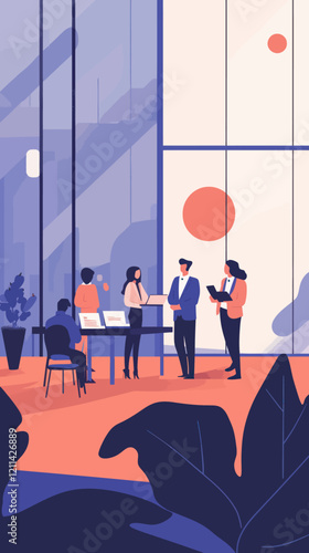 Minimalist Vector Illustration of Shareholders Annual General Meeting with Presentations and Voting