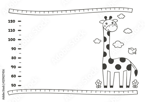 キリンと一緒に成長を記録！可愛い手描きの身長計イラスト