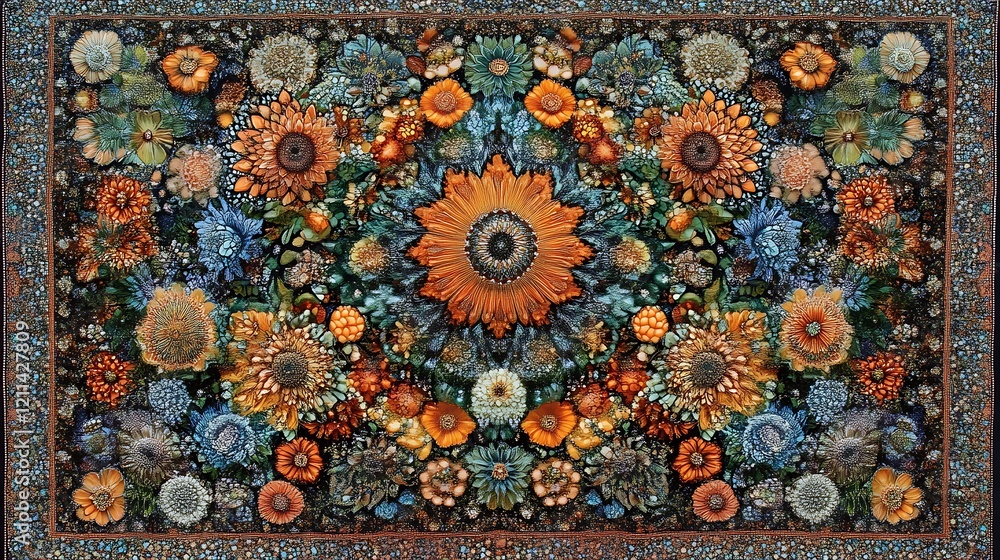 Intricate Floral Tapestry Design Featuring Sunflowers and Other Blooms Intricate Floral Tapestry Design Featuring Sunflowers and Other Blooms