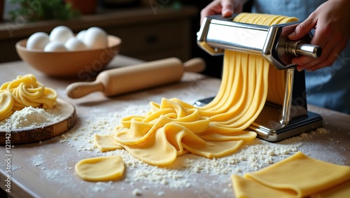 Traditional Pasta-Making with Fresh Fettuccine and Authentic Ingredients photo