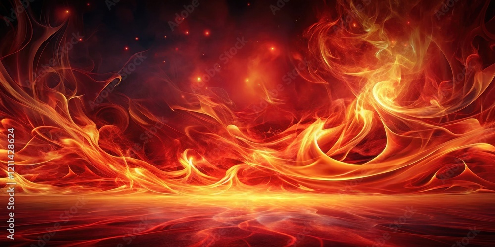 Fototapeta premium Abstract fiery landscape with swirling flames and glowing embers creating a dramatic, intense, and vibrant scene.