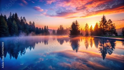 Wallpaper Mural Serene Sunrise Reflection on a Calm Lake Surrounded by Majestic Evergreens Torontodigital.ca