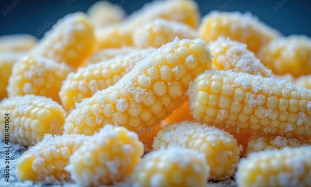 Frozen sweet corn kernels piled together Frozen sweet corn kernels piled together