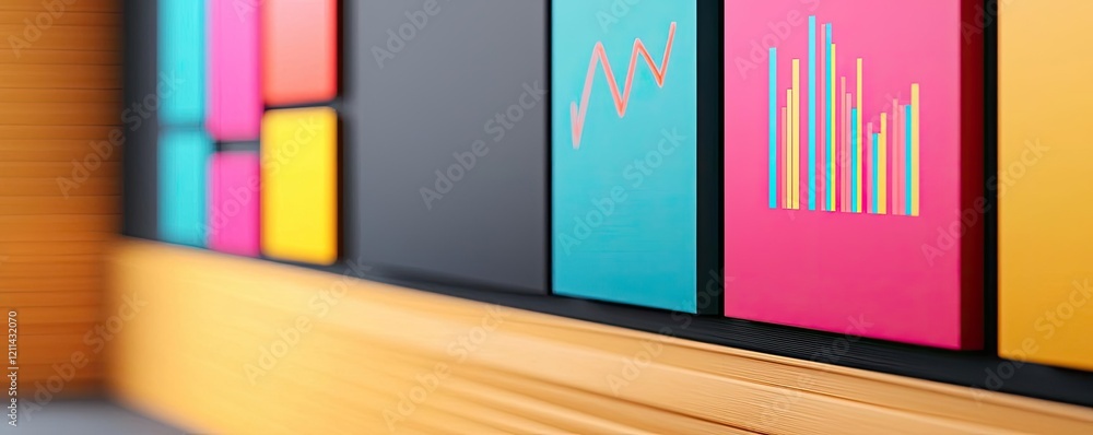 Student progress ai idea. Colorful graphs and charts displayed on modern office wall for analysis and decision-making.