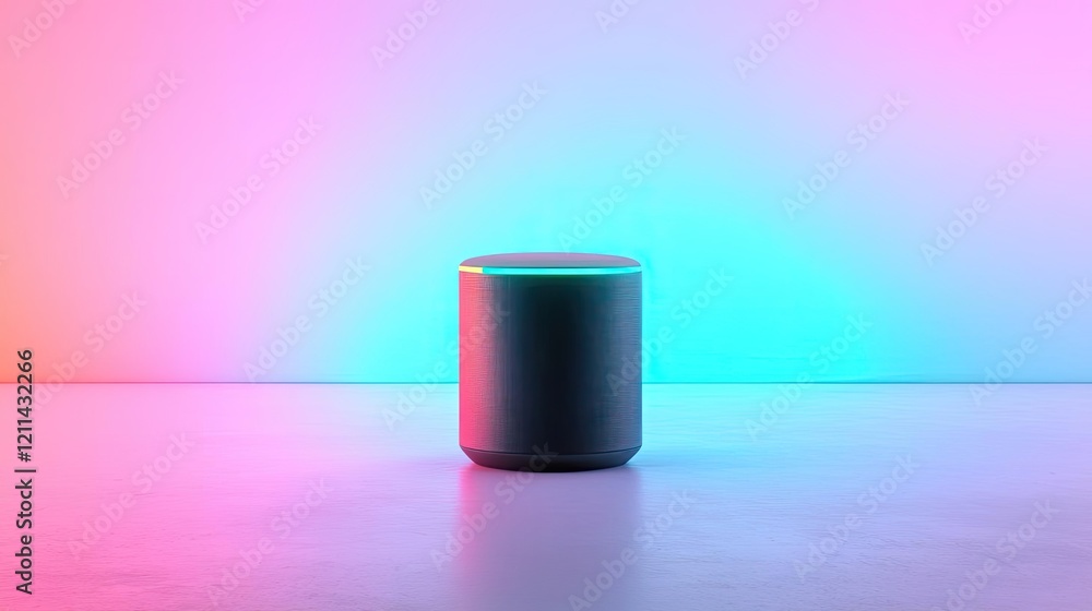 Automated teaching ai idea. Modern smart speaker in vibrant neon lighting, showcasing advanced technology. Automated teaching ai idea. Modern smart speaker in vibrant neon lighting, showcasing advanced technology.