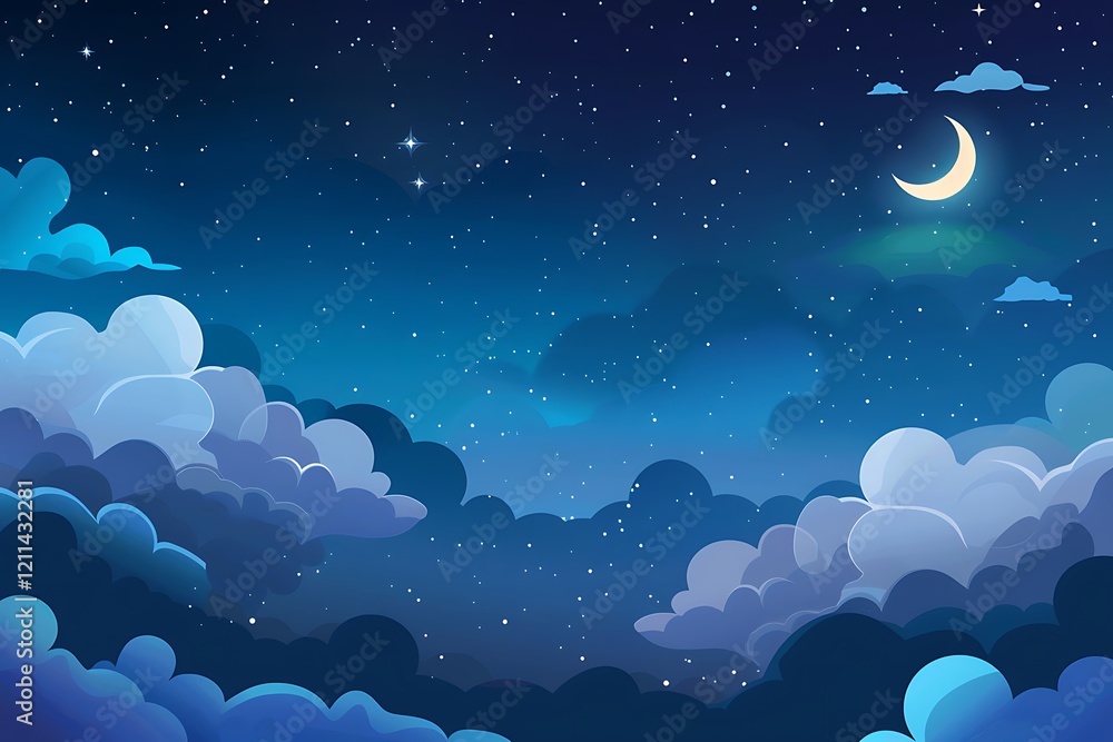 Dreamy Abstract Night Sky with Cloud and Star Illustration in Blue tone Dreamy Abstract Night Sky with Cloud and Star Illustration in Blue tone