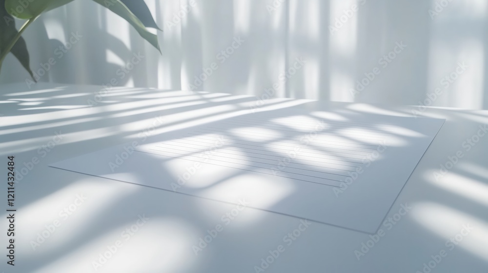 Obraz premium Sunlit Desk with Subtle Shadows and Clean White Paper