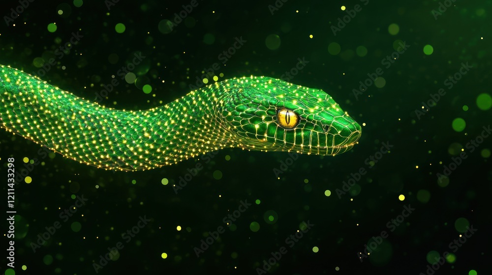 Fototapeta premium Green Snake Happy New Year Background - Vector Illustration