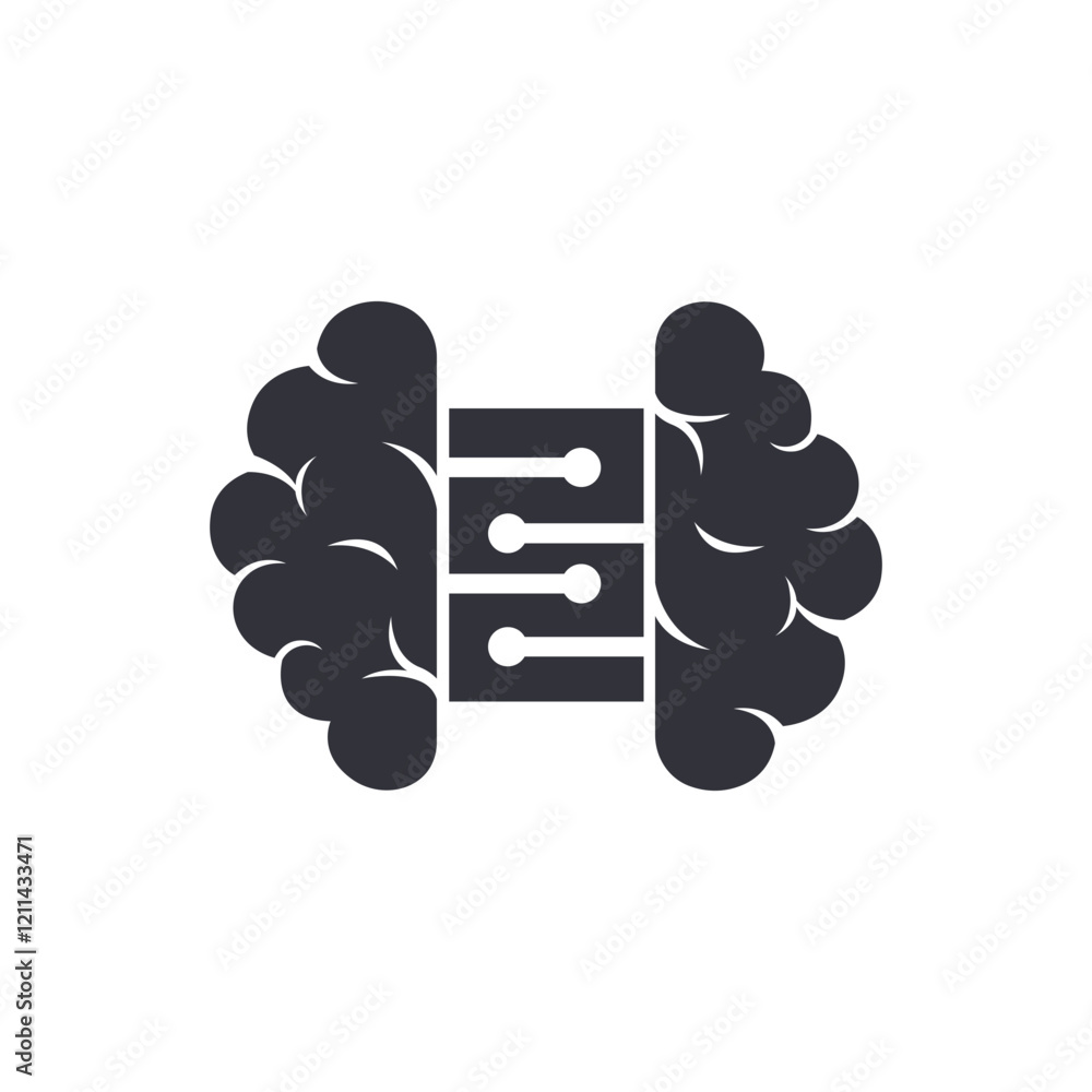 Artificial brain solid icons, minimalist vector illustration ,simple transparent graphic element .Isolated on white background