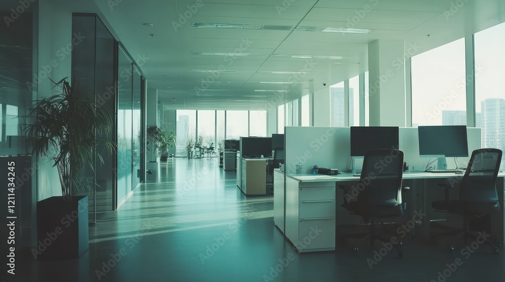 Empty Modern Office Space with City View Empty Modern Office Space with City View