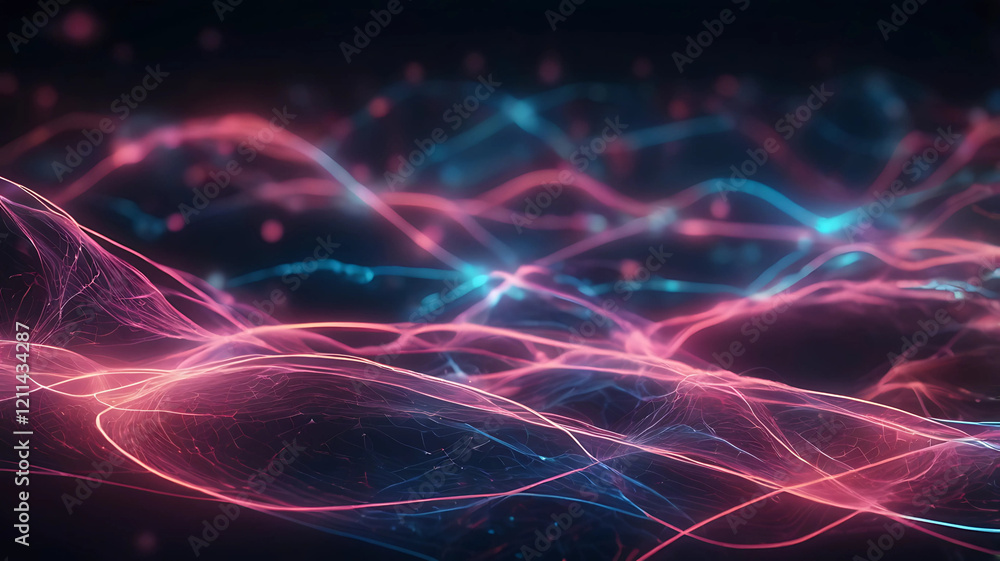 Fototapeta premium Abstract Neon Lines with Pink and Blue Glow - Digital Data Transfer Concept