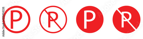 Red Car parking icon set. Vector illustration.