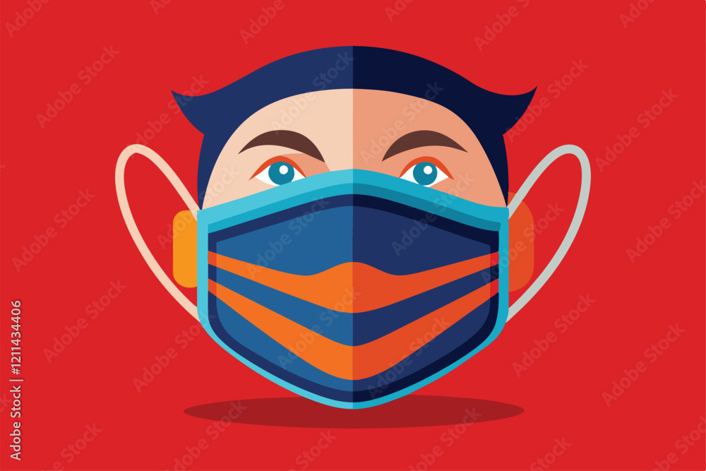 Obraz premium A flat illustration featuring a customizable face mask design with vibrant colors and a playful character Ffp2 face mask Customizable Flat Illustration