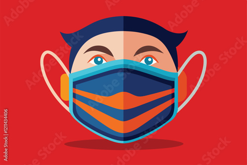 A flat illustration featuring a customizable face mask design with vibrant colors and a playful character Ffp2 face mask Customizable Flat Illustration