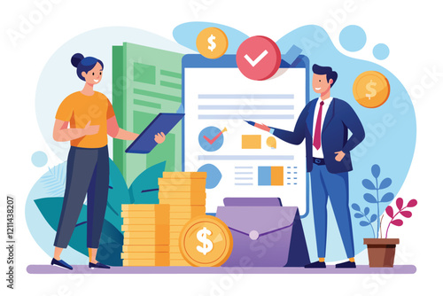 A client reviews paperwork with a financial advisor while discussing loan agreements financial management, signing the loan agreement, money credit