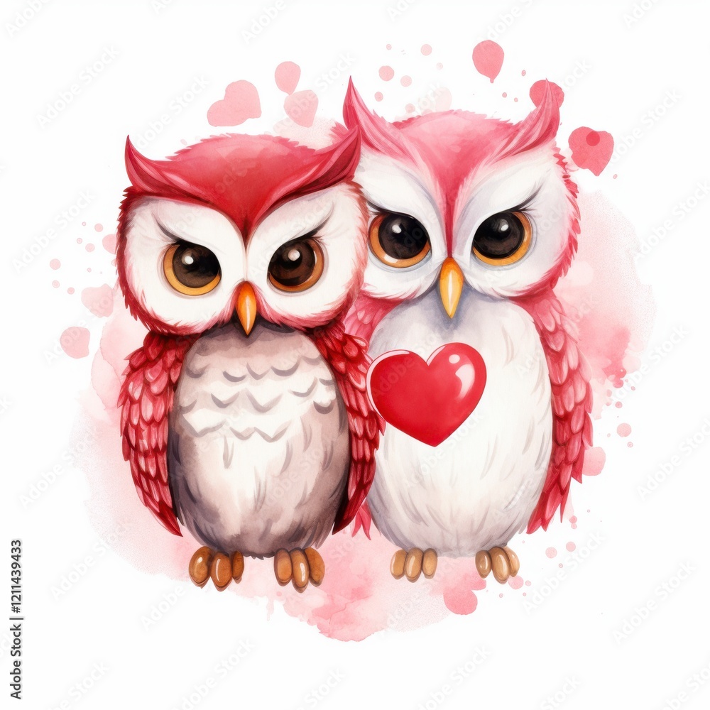 Naklejka premium Owl couple valentine day clipart on white background