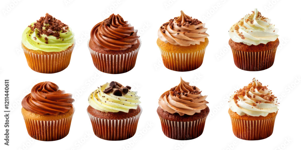 Delicious Variety of Colorful Cupcakes on Display ,PNG set collection, isolated on transparent background Delicious Variety of Colorful Cupcakes on Display ,PNG set collection, isolated on transparent background