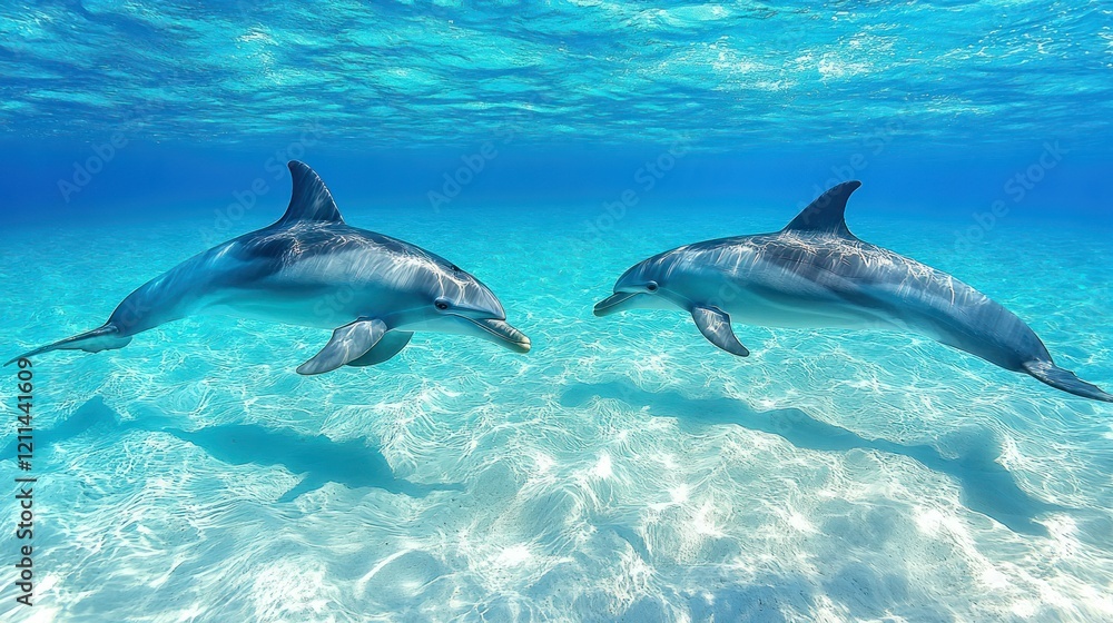 Oceanic Dolphins Encounter: A Breathtaking Underwater Scene Oceanic Dolphins Encounter: A Breathtaking Underwater Scene