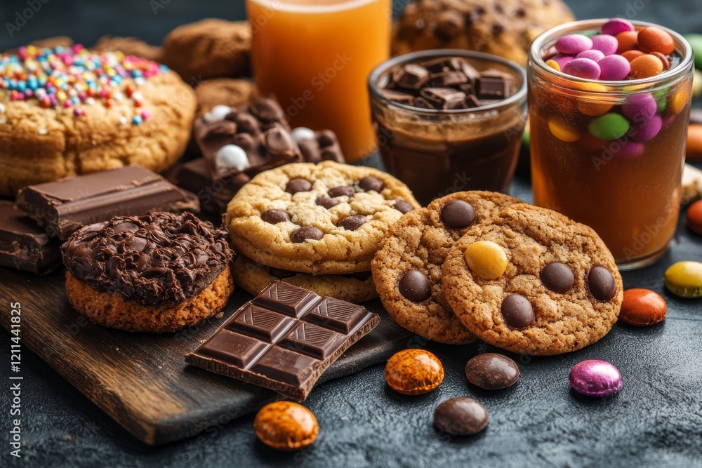 Delicious Assortment of Chocolate Chip Cookies, Brownies, and Candies Delicious Assortment of Chocolate Chip Cookies, Brownies, and Candies