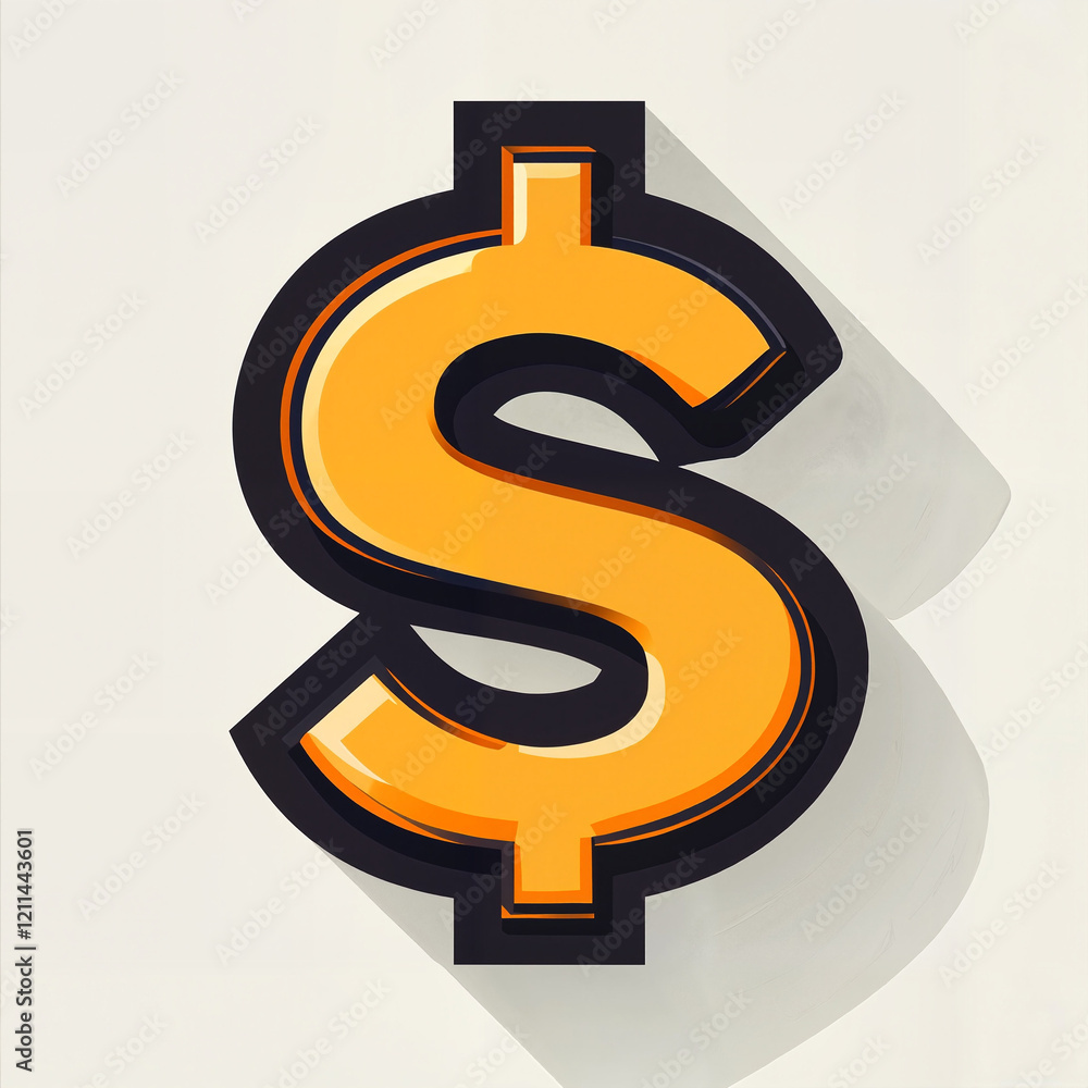 Bold yellow dollar sign with 3D shadow effect. Bold yellow dollar sign with 3D shadow effect.