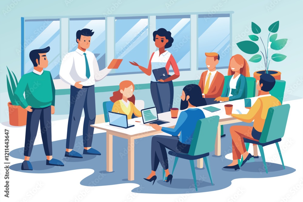 New team members engage in training activities and discussions in a modern office environment First days in company, new employees training, New team members engage in training activities and discussions in a modern office environment First days in company, new employees training,