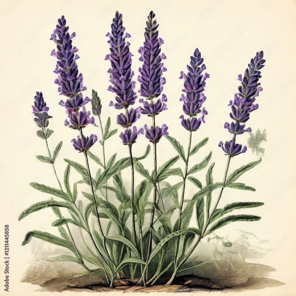 Fototapeta premium the AI Image Generator, Detailed Botanical Illustration of Lavender Plant