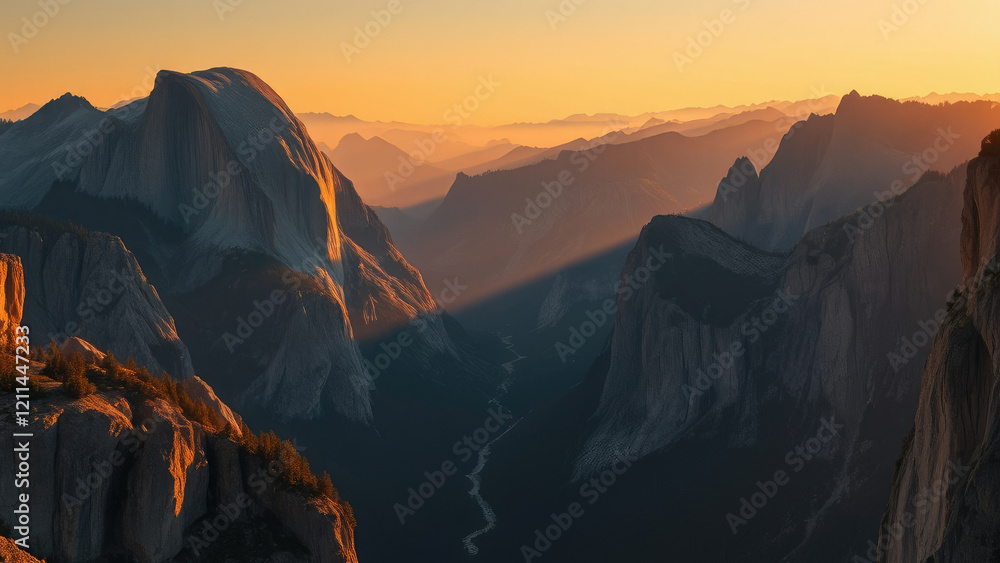 Fototapeta premium A breathtaking view of yosemite valley from a high vantage point, nature, granite cliffs, wilderness, california