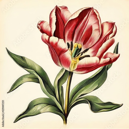 the AI Image Generator, f Red and White Tulips by a Natural Landscape