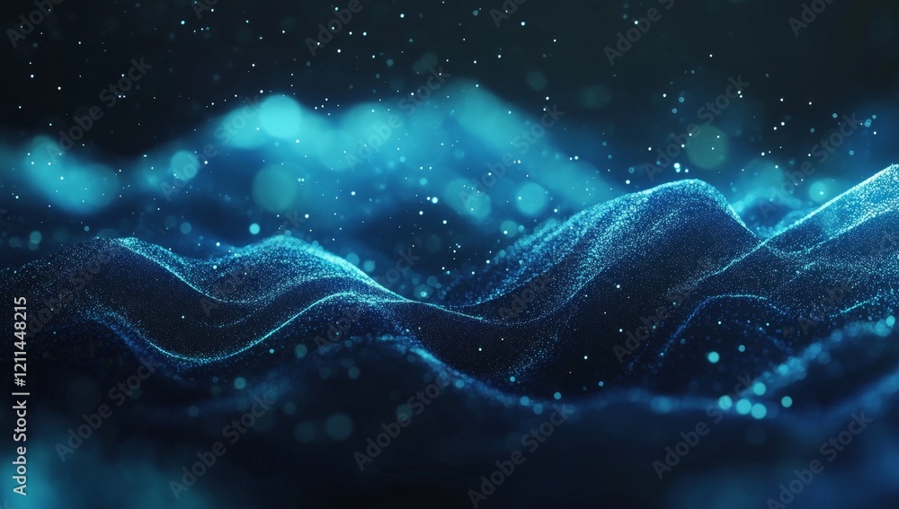 Abstract blue digital wave particle background.