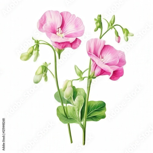the AI Image Generator, Botanical Illustration of Pink and White Snapdragons