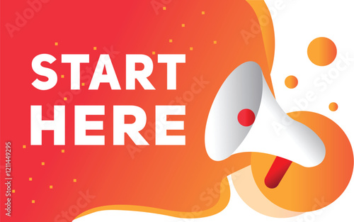 Start here banner element vector illustration modern template for retail promotion. Speech bubble icon.