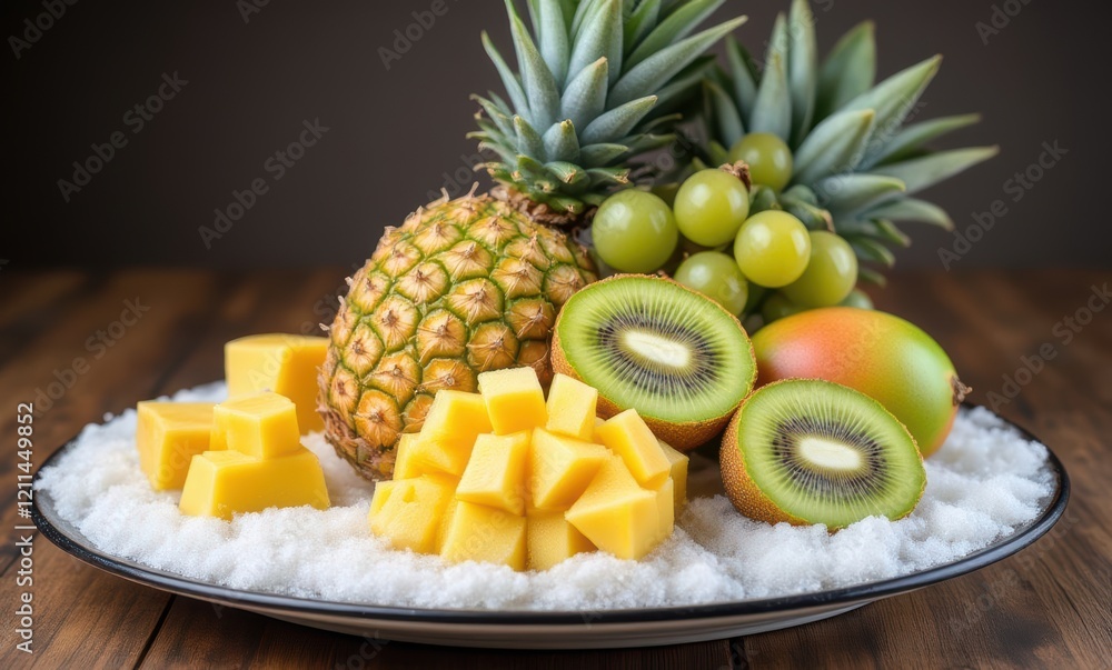 Fresh tropical fruits on a wooden table Fresh tropical fruits on a wooden table