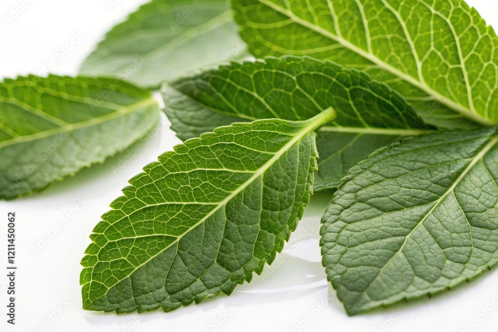 A close-up shot of individual fresh green citrus leaves against a crisp white background showcasing intricate veins, botanical illustration, plant leaves, garden, leaf details A close-up shot of individual fresh green citrus leaves against a crisp white background showcasing intricate veins, botanical illustration, plant leaves, garden, leaf details