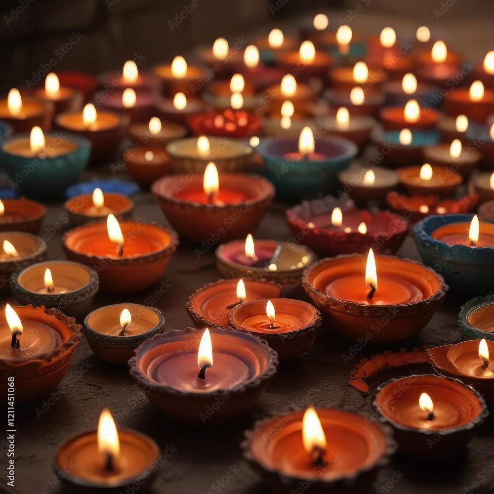 A collection of clay diya lamps and aluminum cup candles in different sizes and colors arranged together , home decor inspiration, candle decor, aluminium cup candles A collection of clay diya lamps and aluminum cup candles in different sizes and colors arranged together , home decor inspiration, candle decor, aluminium cup candles