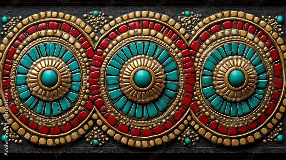 Fototapeta premium Ornate Mandala Design with Turquoise and Red Stones