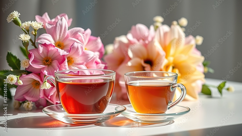 Cozy Tea & Flowers,  Bright Still Life