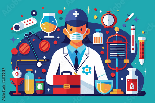A forensic expert works with different samples and equipment in a lab setting Forensic medicine Customizable Semi Flat Illustration
