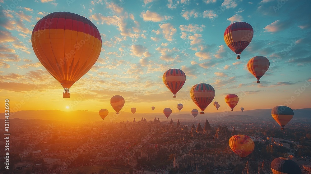 Obraz premium Sunrise Hot Air Balloons Soaring Over Cappadocia