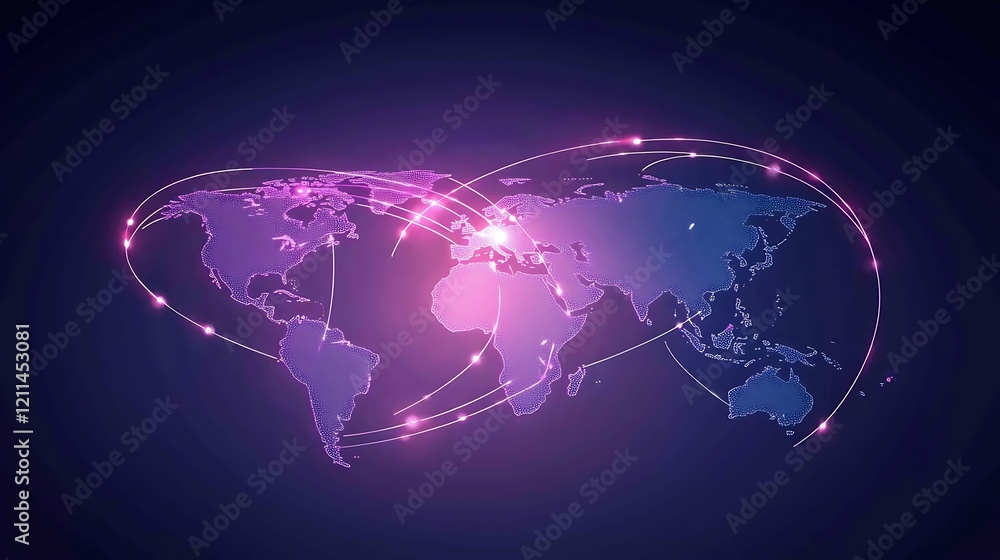 Obraz premium A colorful globe with lines and dots representing the world's major cities