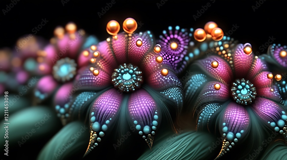 Abstract Floral Artwork Featuring Iridescent Flowers Abstract Floral Artwork Featuring Iridescent Flowers