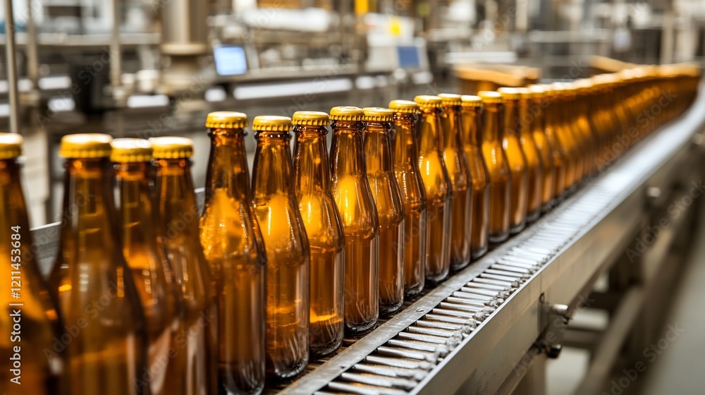 Bottled beverage production line, factory, conveyor belt, industrial, background Bottled beverage production line, factory, conveyor belt, industrial, background